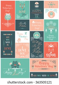 Vector Set with 16 designs of Valentine's Day Cards