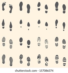 vector set of 16 footprint shoes icon 