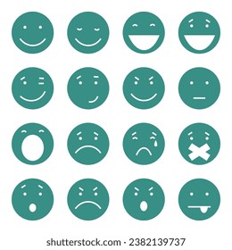 Vector Set of 16 Green Flat Emoticons