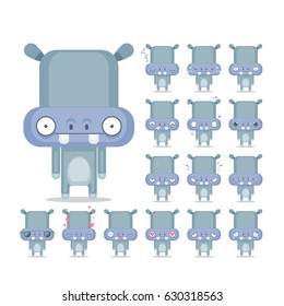 Vector set of 16 hippo characters emotions. Animal collection.