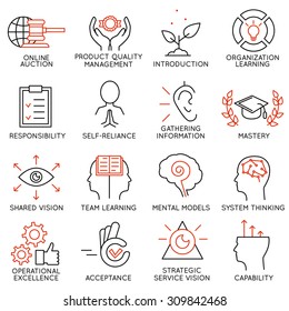 Vector set of 16 icons related to business management, strategy, career progress and business process. Mono line pictograms and infographics design elements - part 6