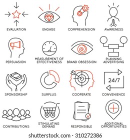 Vector set of 16 icons related to business management, strategy, career progress and business process. Mono line pictograms and infographics design elements - part 10