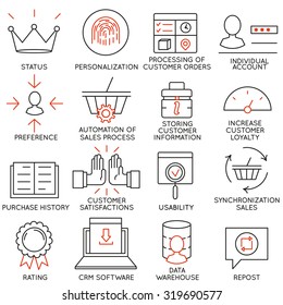 Vector set of 16 icons related to business management, strategy, career progress and business process. Mono line pictograms and infographics design elements - part 12