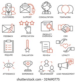 Conjunto de vectores de 16 iconos relacionados con la administración de negocios, la estrategia, el progreso de carrera y el proceso de negocios. Pictogramas de línea monocroma y elementos de diseño de infografía - parte 13