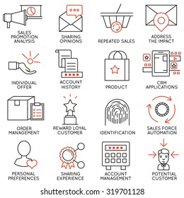 Vector set of 16 icons related to business management, strategy, career progress and business process. Mono line pictograms and infographics design elements - part 14