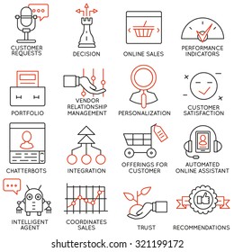 Vector set of 16 icons related to business management, strategy, career progress and business process. Mono line pictograms and infographics design elements - part 15