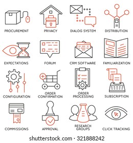 Vector set of 16 icons related to business management, strategy, career progress and business process. Mono line pictograms and infographics design elements - part 18