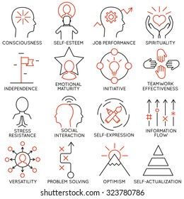 Vector set of 16 icons related to business management, strategy, career progress and business process. Mono line pictograms and infographics design elements - part 21