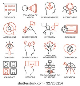 Vector set of 16 icons related to business management, strategy, career progress and business process. Mono line pictograms and infographics design elements - part 24