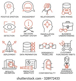 Vector set of 16 icons related to business management, strategy, career progress and business process. Mono line pictograms and infographics design elements - part 26