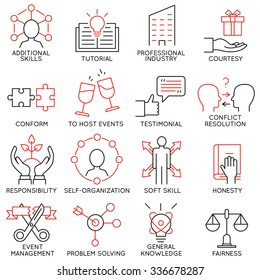 Vector set of 16 icons related to business management, strategy, career progress and business process. Mono line pictograms and infographics design elements - part 28