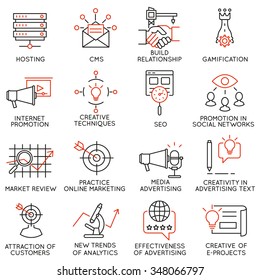 Conjunto de vectores de 16 íconos relacionados con la gestión empresarial, la estrategia, el progreso profesional y el proceso empresarial. Pictogramas de línea de mono y elementos de diseño de infografía - parte 32