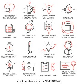 Vector set of 16 icons related to business management, strategy, career progress and business process. Mono line pictograms and infographics design elements - part 34