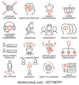 Vector set of 16 icons related to business management, strategy, career progress and business process. Mono line pictograms and infographics design elements - part 36