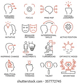 Vector set of 16 icons related to business management, strategy, career progress and business process. Mono line pictograms and infographics design elements - part 37