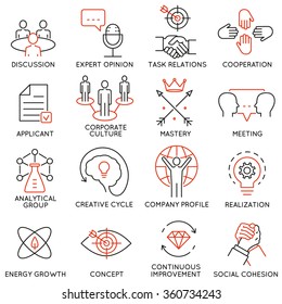 Vector set of 16 icons related to business management, strategy, career progress and business process. Mono line pictograms and infographics design elements - part 38