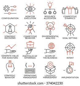 Vector set of 16 icons related to business management, strategy, career progress and business process. Mono line pictograms and infographics design elements - part 41