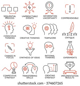 Vector set of 16 icons related to business management, strategy, career progress and business process. Mono line pictograms and infographics design elements - part 42