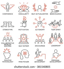 Vector set of 16 icons related to business management, strategy, career progress and business process. Mono line pictograms and infographics design elements - part 43