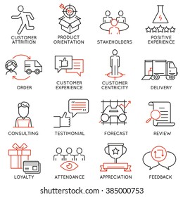 Vector set of 16 icons related to business management, strategy, career progress and business process. Mono line pictograms and infographics design elements - part 44