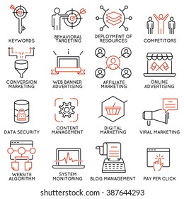 Vector set of 16 icons related to business management, strategy, career progress and business process. Mono line pictograms and infographics design elements - part 45