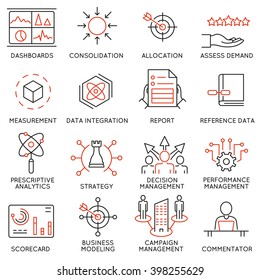 Vector set of 16 icons related to business management, strategy, career progress and business process. Mono line pictograms and infographics design elements - part 47