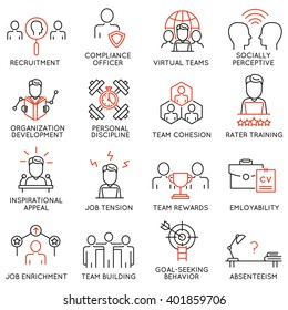 Vector set of 16 icons related to business management, strategy, career progress and business process. Mono line pictograms and infographics design elements - part 49