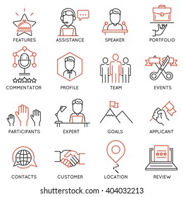 Vector set of 16 icons related to business management, strategy, career progress and business process. Mono line pictograms and infographics design elements - part 50