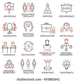 Vector set of 16 icons related to business management, strategy, career progress and business process. Mono line pictograms and infographics design elements - 51