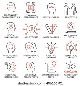 Conjunto vetorial de 16 ícones relacionados à gestão de negócios, estratégia, progresso de carreira e processo de negócio. Pictogramas de linha mono e elementos de design infográficos - 53