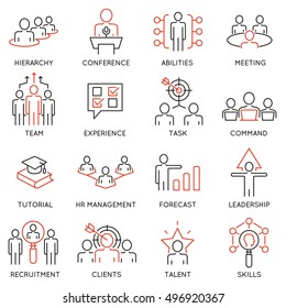 Vector set of 16 icons related to business management, strategy, career progress and business process. Mono line pictograms and infographics design elements - 54