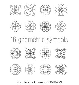 Vector set of 16 linear geometric symbols