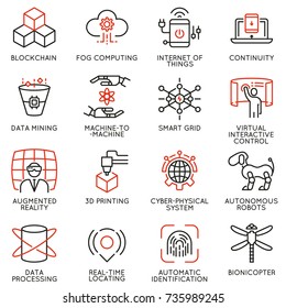 Vector Set Of 16 Linear Icons Related To Future Innovation Technology. Mono Line Pictograms And Infographics Design Elements - Part 2