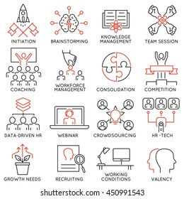 Vector Set Of 16 Linear Thin Icons Related To Striving For Success, Leadership Development, Career Progress And Personal Training. Mono Line Pictograms And Infographics Design Elements - Part 2