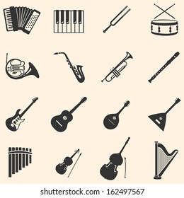 vector set of 16  musical instruments icons 