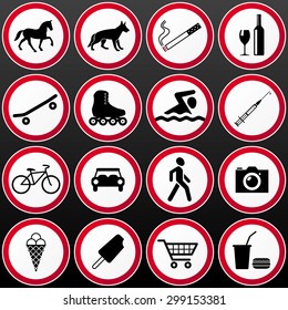 vector set of 16 'not allowed' icons