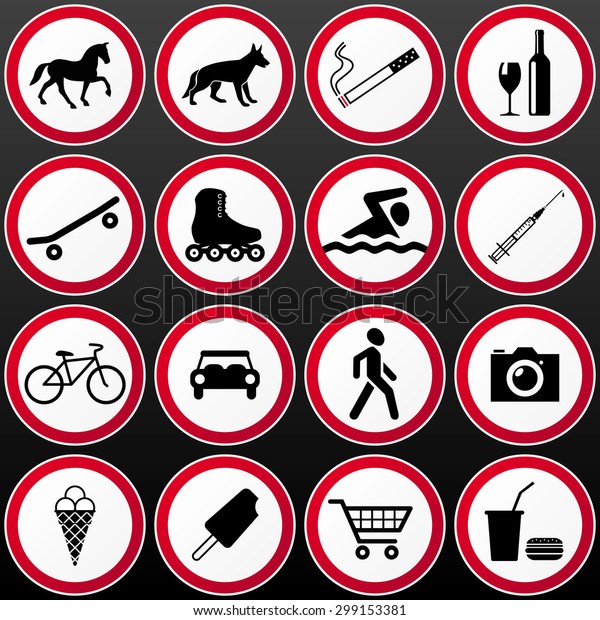 vector set of 16 \'not\
allowed\' icons