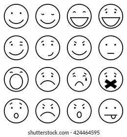 Vector Set 16 Outline Emoticons Stock Vector (Royalty Free) 424464595 ...