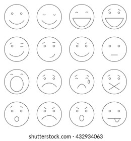 Vector Set of 16 Outline Emoticons