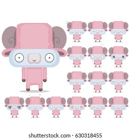 Vector set of 16 sheep characters emotions. Animal collection.