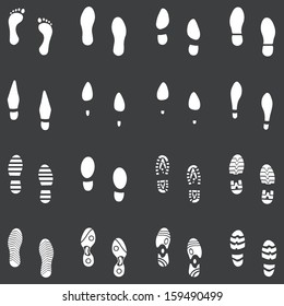 vector set of 16 white footprint shoes