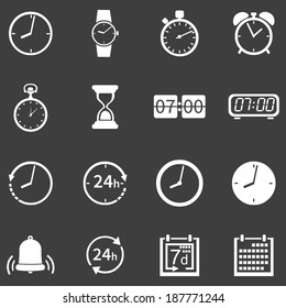 Vector Set of 16 White Time Icons