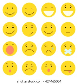 Vector Set of 16 Yellow Emoticons