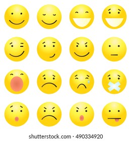 Vector Set of 16 Yellow Emoticons on White Background