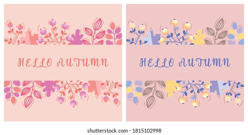 Vector set of 2 abstract autumn plant elements. Autumn set with COPY SPACE for text. Autumn trees and leaves.