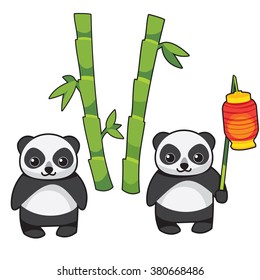 vector set of 2 cute pandas