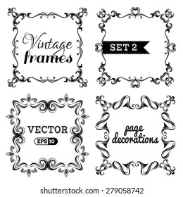 Vector set 2. Retro vintage frames. Ornate design elements and page decorations isolated on white background. There are places for text.
