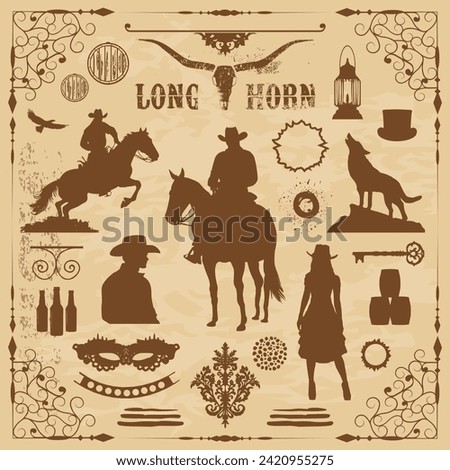 Vector Set 2 - Silhouette Design Elements - Western Retro Cowboy - Wild West Country Style USA