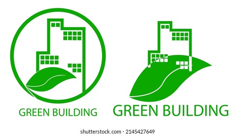 Vector Set 2 Symbol of Green Building, green line White background
