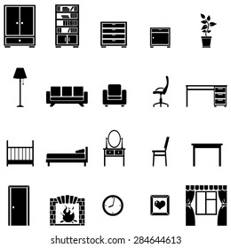 Vector Set of 20 Black Furniture Icons